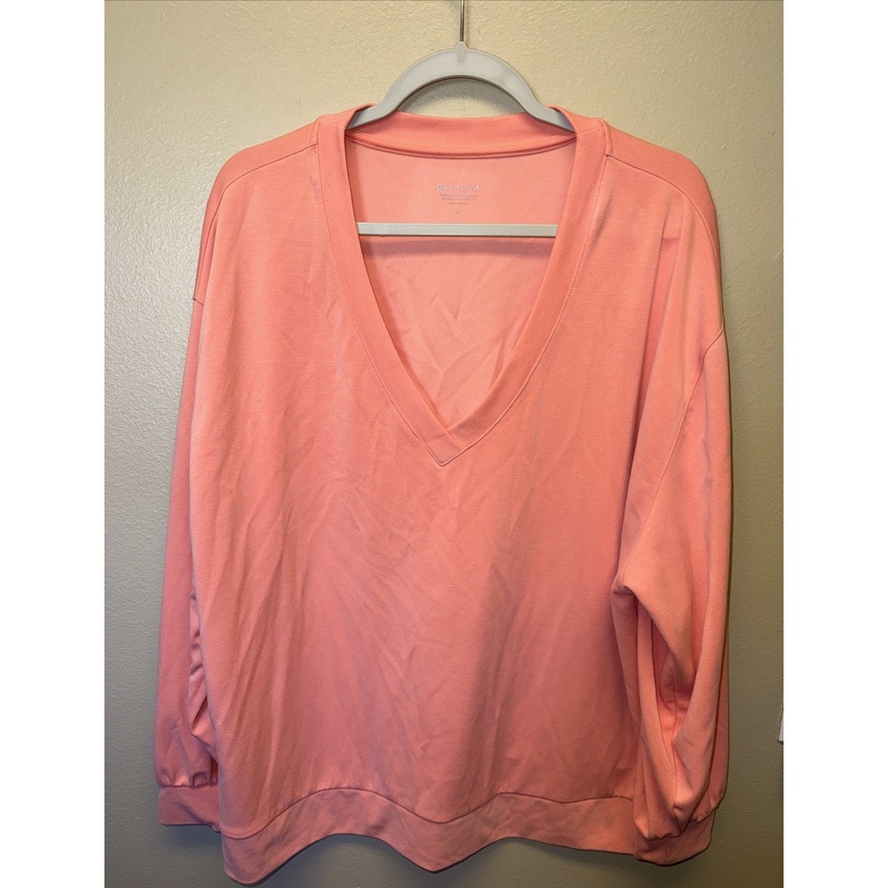 ATHLETA Willow Seasoft V Neck Sweatshirt Pullover Long Sleeve Peach Orange 1X